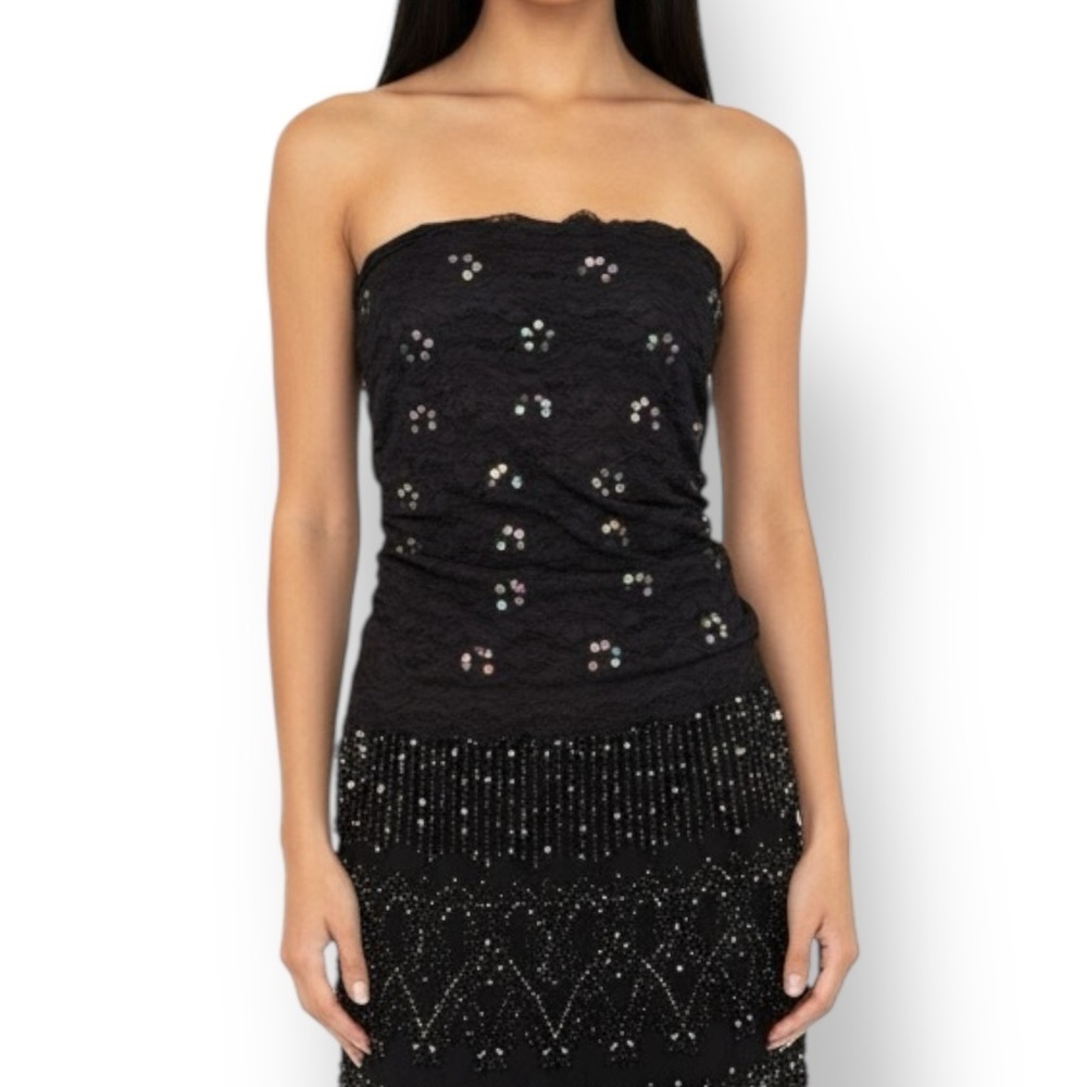 Y2K Bedo Black Lace Tube Top With Sequins Size M